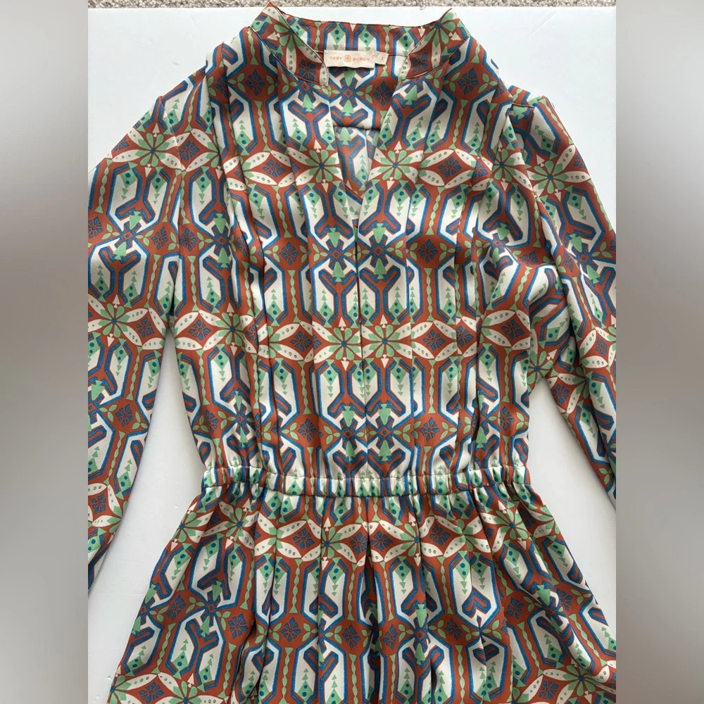 Tory Burch Garden Maze Printed Pleated Midi Dress Size 2 - Picture 4 of 8